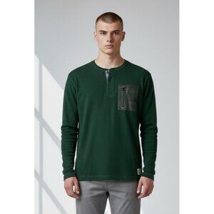 Tommy Hilfiger Men’s Long Sleeve Henley Shirt Size L Green Pocket